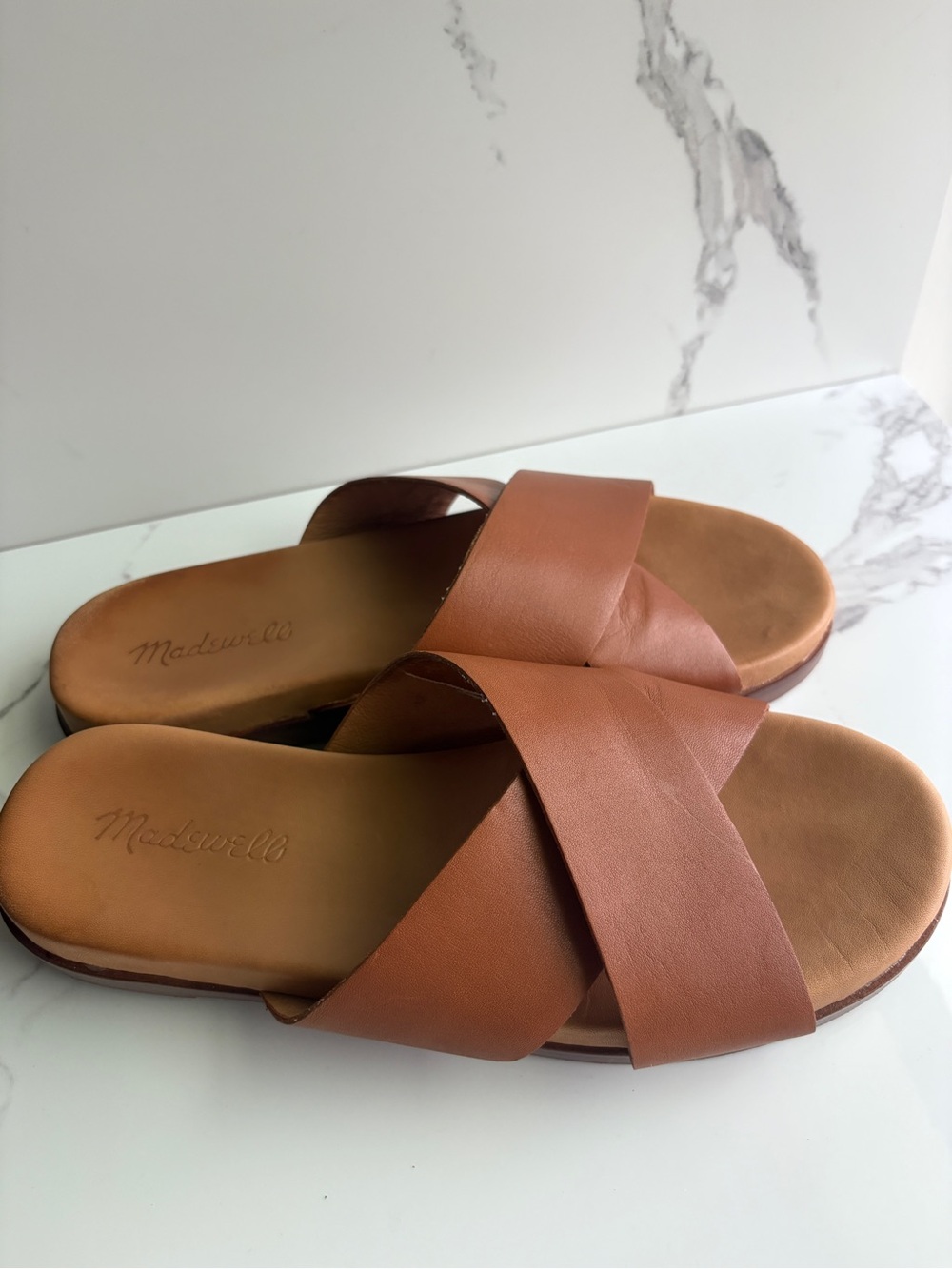 Madewell sz 7 Louisa Brown Leather Cross-cross Sandals Slides Slip-ons